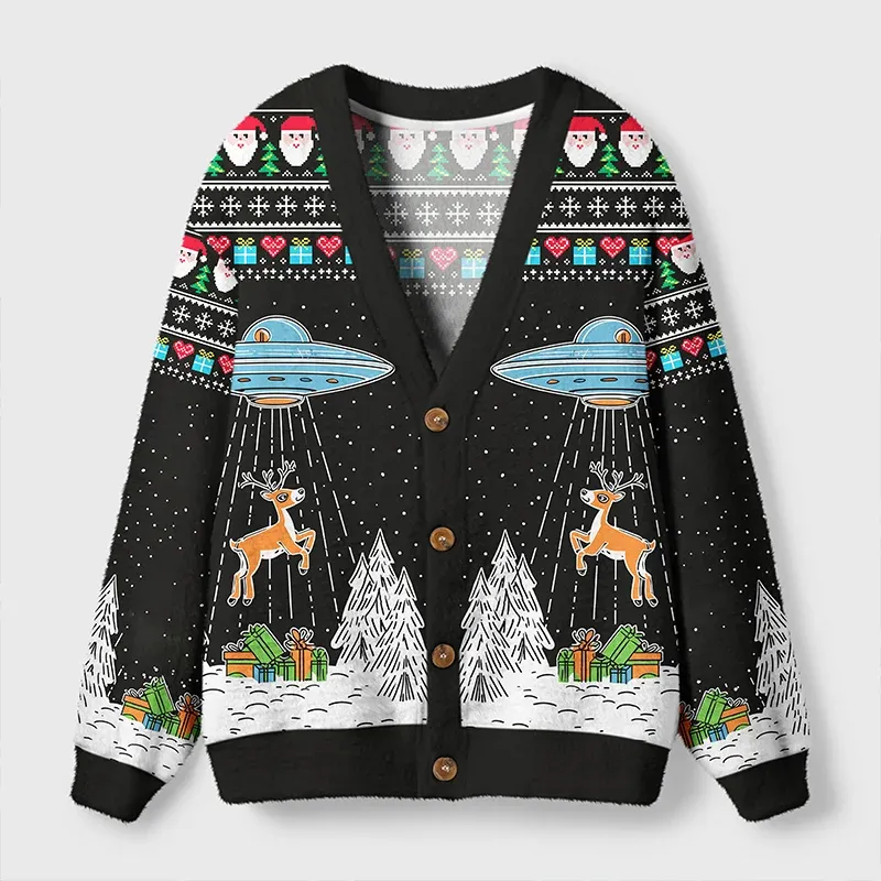 Tokyo-Tiger Alien Christmas Abduction Ugly Cardigan Sweater Sale