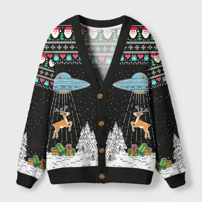 Tokyo-Tiger Alien Christmas Abduction Ugly Cardigan Sweater