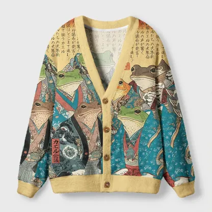 Tokyo-Tiger Formal Gathering of Ukiyo-e Frog Nobles Ugly Cardigan Sweater