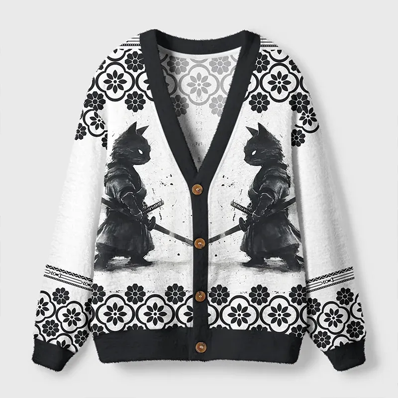Tokyo-Tiger The Way of the Samurai Cat Ugly Cardigan Sweater Sale