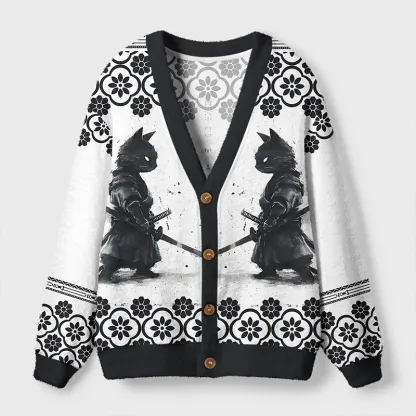 Tokyo-Tiger The Way of the Samurai Cat Ugly Cardigan Sweater