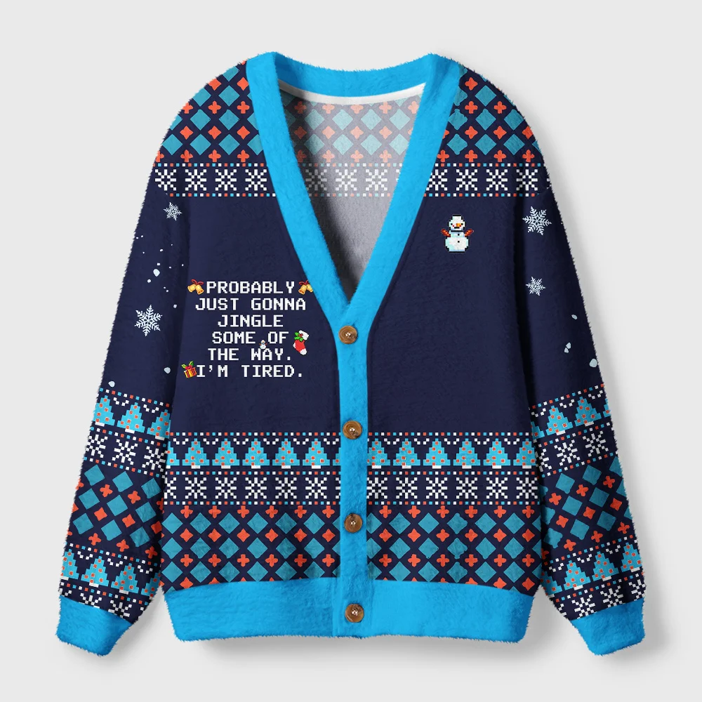 Tokyo-Tiger Too Tired to Fully Jingle Ugly Cardigan Sweater