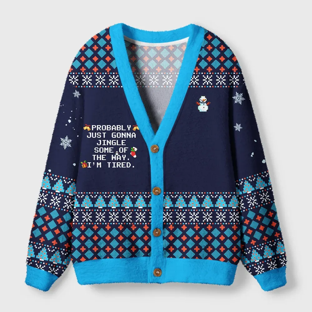 Tokyo-Tiger Too Tired to Fully Jingle Ugly Cardigan Sweater Sale