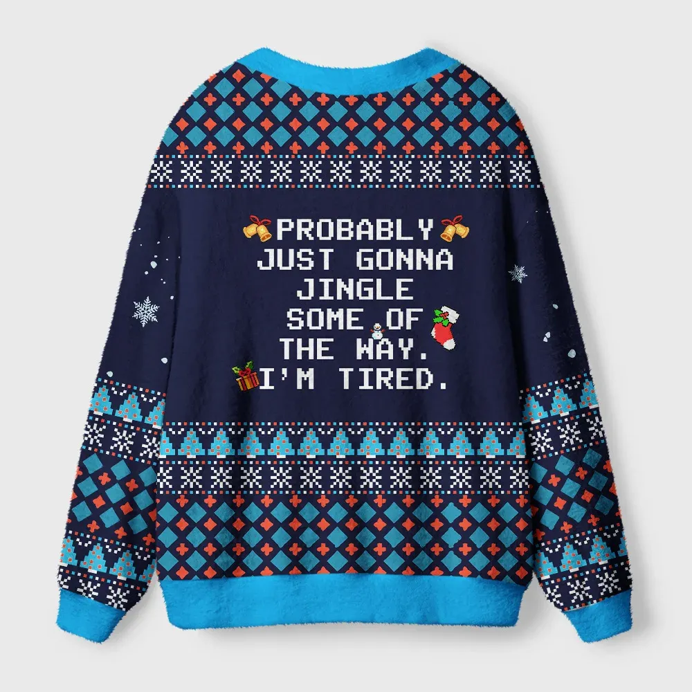 Tokyo-Tiger Too Tired to Fully Jingle Ugly Cardigan Sweater
