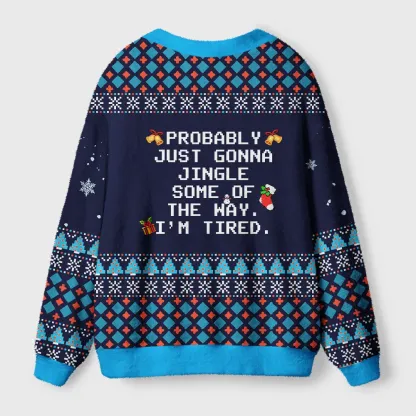 Tokyo-Tiger Too Tired to Fully Jingle Ugly Cardigan Sweater