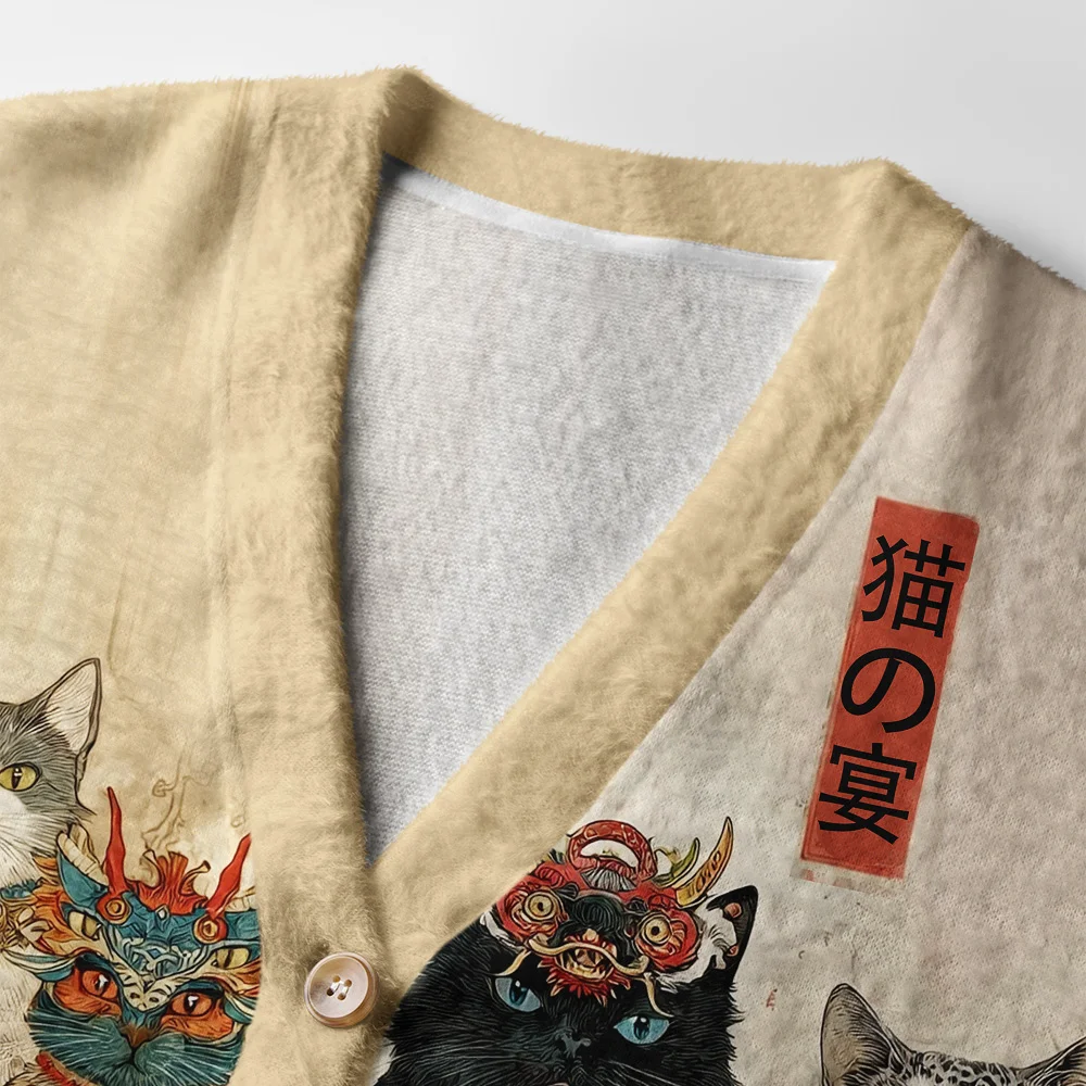 Tokyo-Tiger Cats Of The Grand Banquet Ugly Cardigan Sweater