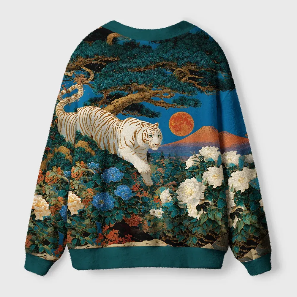 Tokyo-Tiger White Tiger Ukiyo-e Ugly Cardigan Sweater