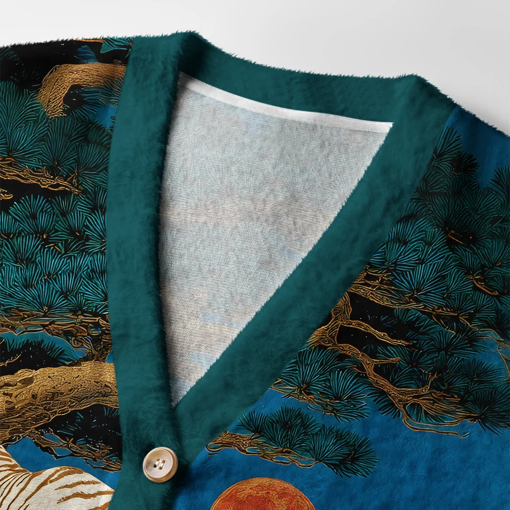 Tokyo-Tiger White Tiger Ukiyo-e Ugly Cardigan Sweater