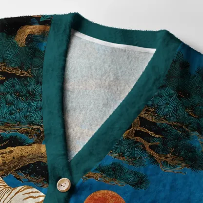 Tokyo-Tiger White Tiger Ukiyo-e Ugly Cardigan Sweater