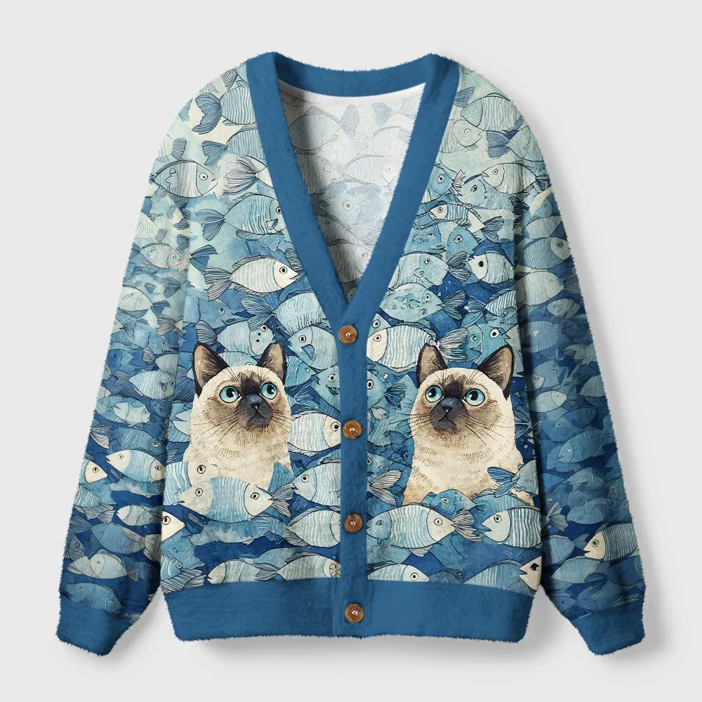 Tokyo-Tiger Siamese Cat Among The Fish Ugly Cardigan Sweater Sale
