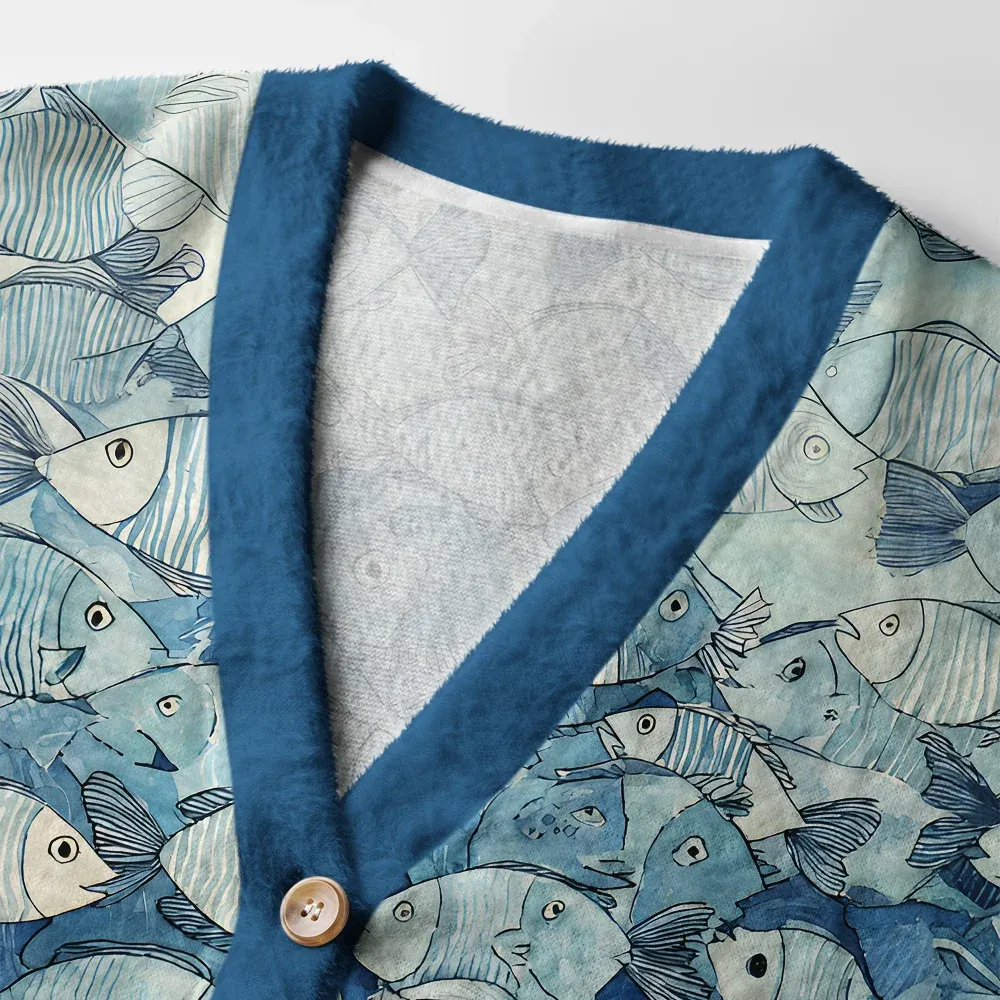Tokyo-Tiger Siamese Cat Among The Fish Ugly Cardigan Sweater