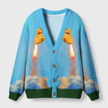 Tokyo-Tiger Funny Dog：Goodbye Earth Hello Chaos Ugly Cardigan Sweater