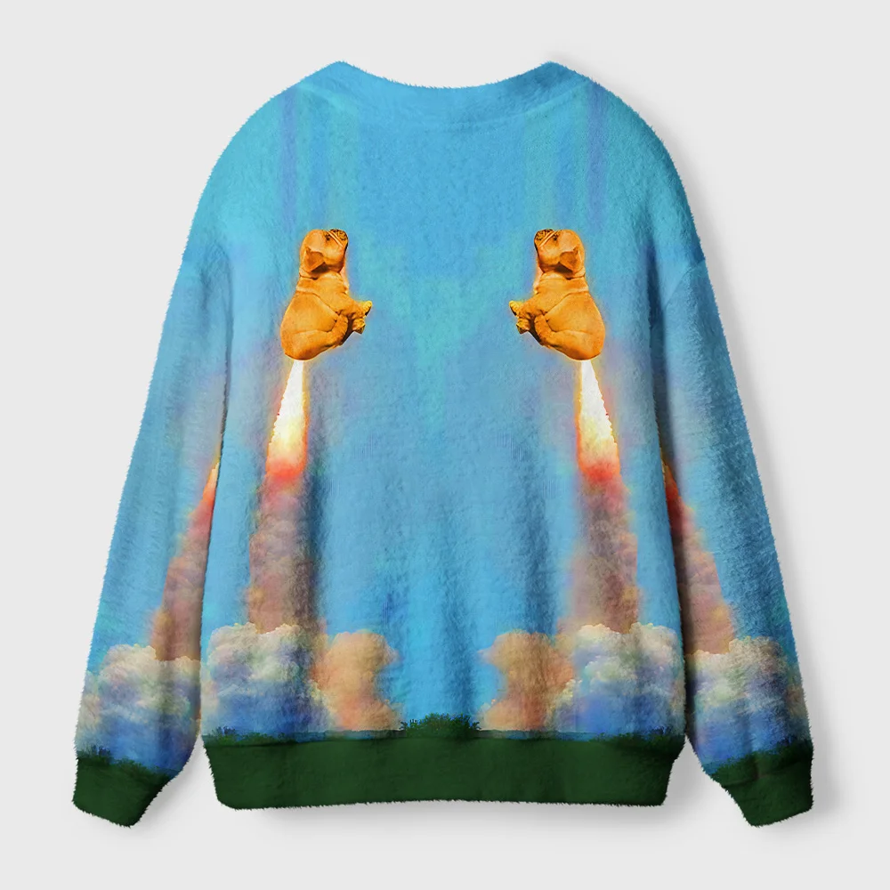 Tokyo-Tiger Funny Dog：Goodbye Earth Hello Chaos Ugly Cardigan Sweater