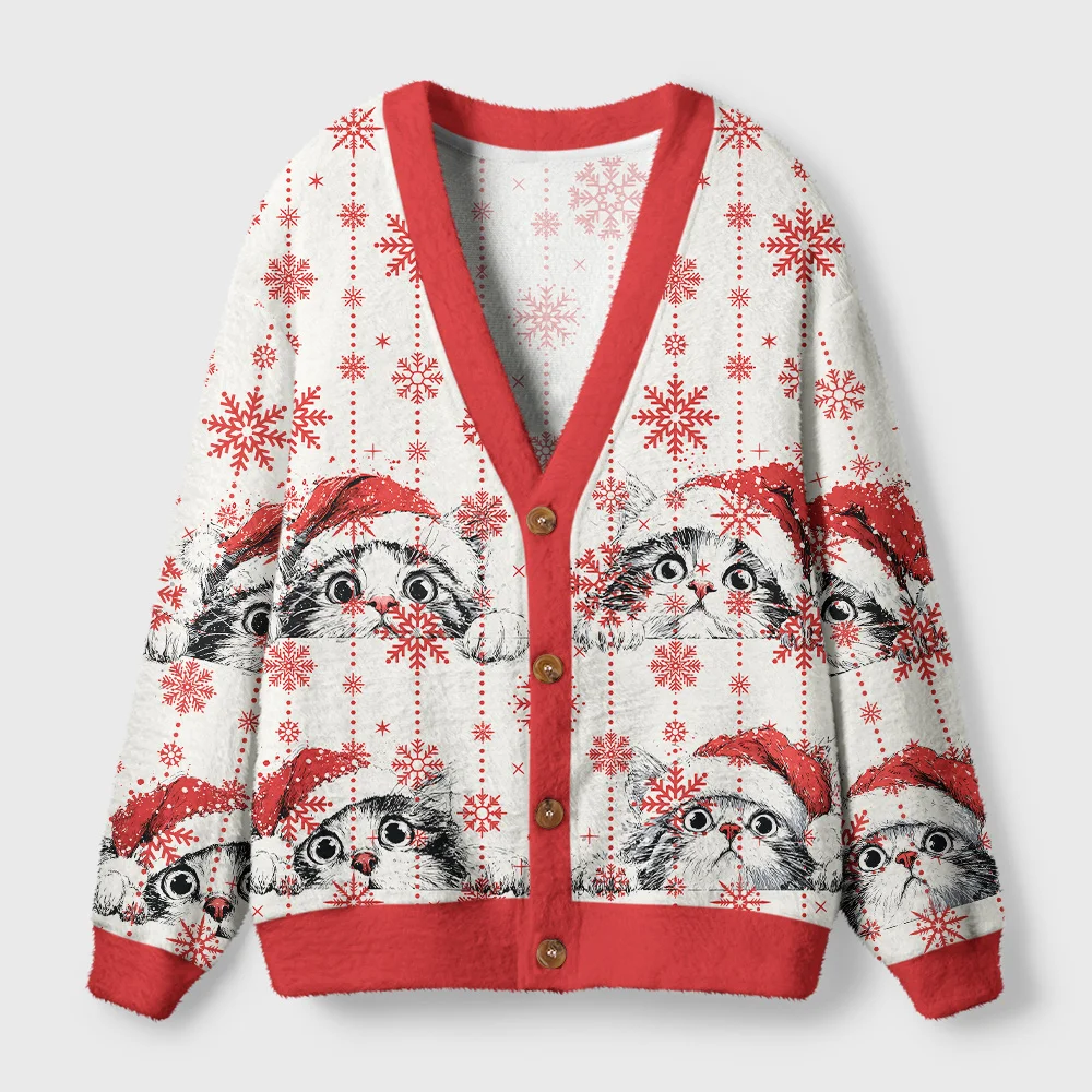 Tokyo-Tiger The Curious Christmas Cat Ugly Cardigan Sweater