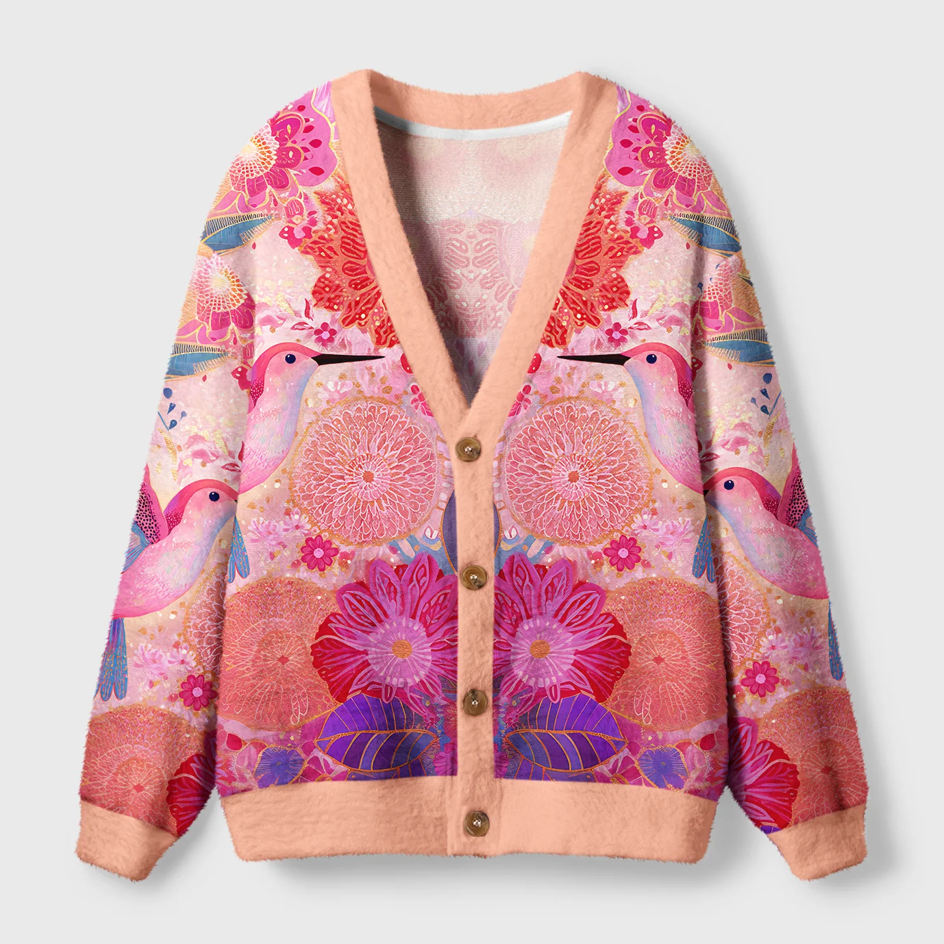 Tokyo-Tiger Birdsong And Blossoms Ugly Cardigan Sweater