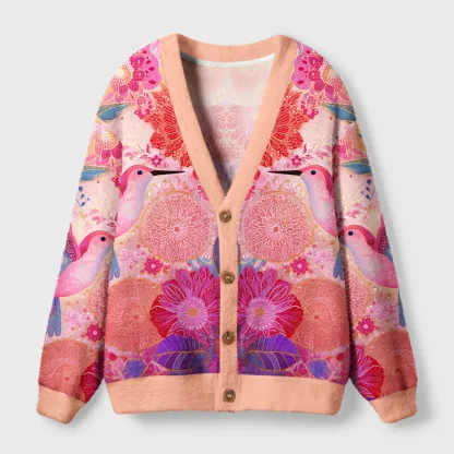 Tokyo-Tiger Birdsong And Blossoms Ugly Cardigan Sweater