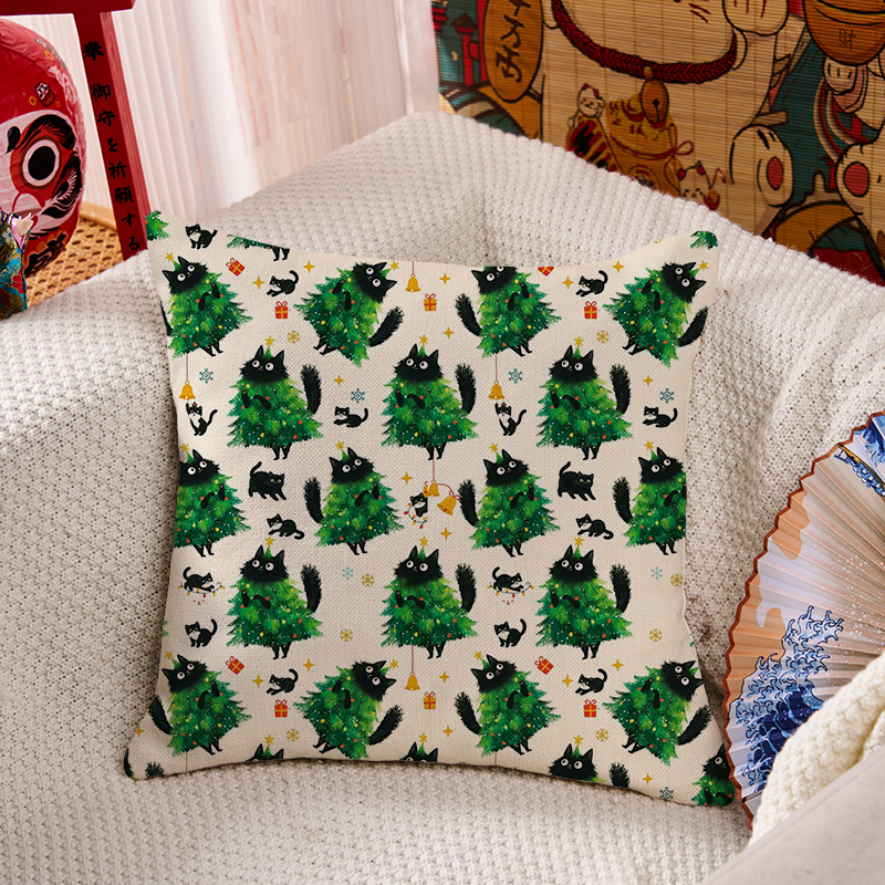 Tokyo-Tiger Christmas Tree Cat Japan Cushion Pillow