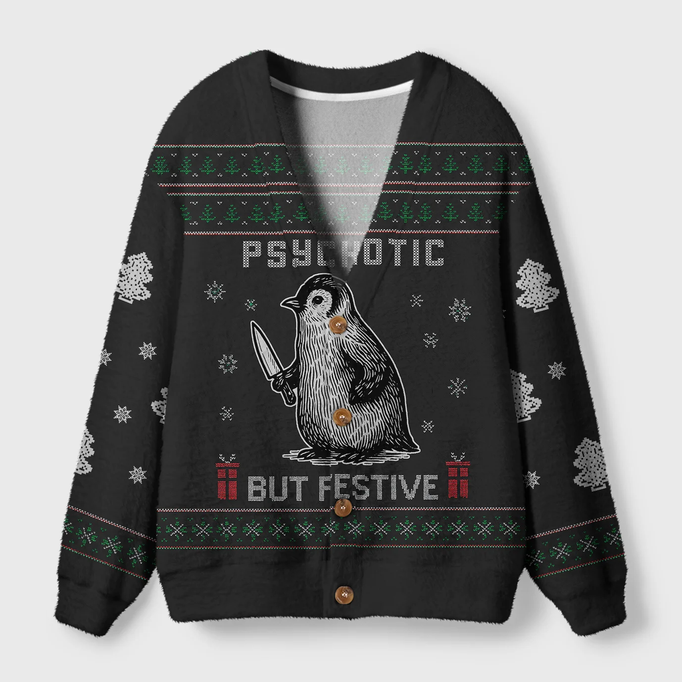 Tokyo-Tiger Overstimulated but Festive Ugly Cardigan Sweater