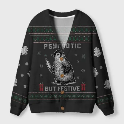 Tokyo-Tiger Overstimulated but Festive Ugly Cardigan Sweater
