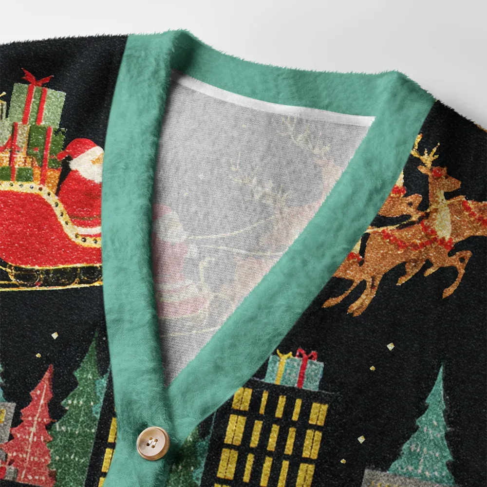 Tokyo-Tiger Santa’s Midnight Flight Ugly Cardigan Sweater