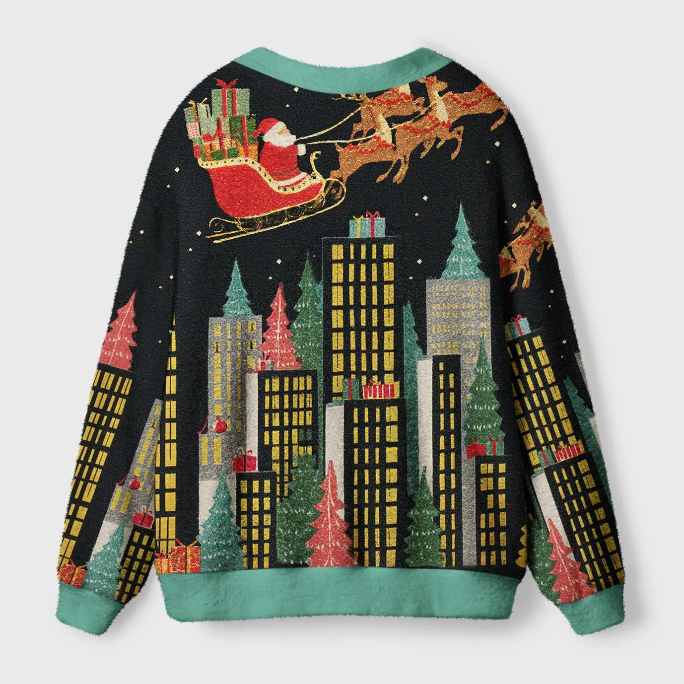 Tokyo-Tiger Santa’s Midnight Flight Ugly Cardigan Sweater
