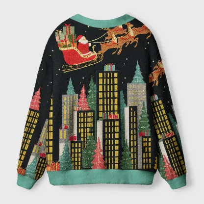 Tokyo-Tiger Santa’s Midnight Flight Ugly Cardigan Sweater