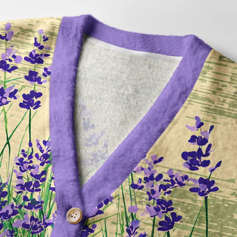 Tokyo-Tiger Lavender Meadow Ugly Cardigan Sweater