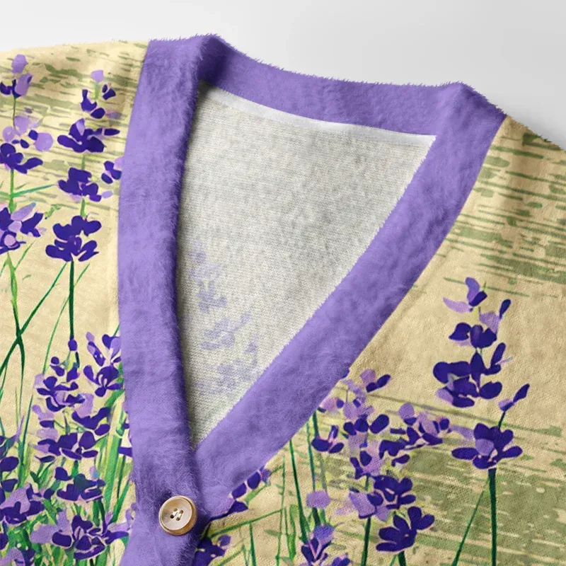Tokyo-Tiger Lavender Meadow Ugly Cardigan Sweater