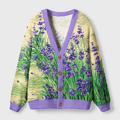 Tokyo-Tiger Lavender Meadow Ugly Cardigan Sweater