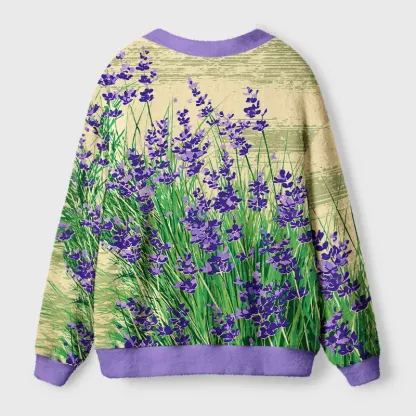 Tokyo-Tiger Lavender Meadow Ugly Cardigan Sweater