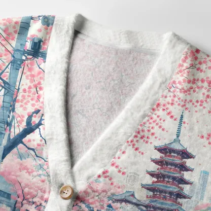 Tokyo-Tiger Springtime Train Scenery Ugly Cardigan Sweater
