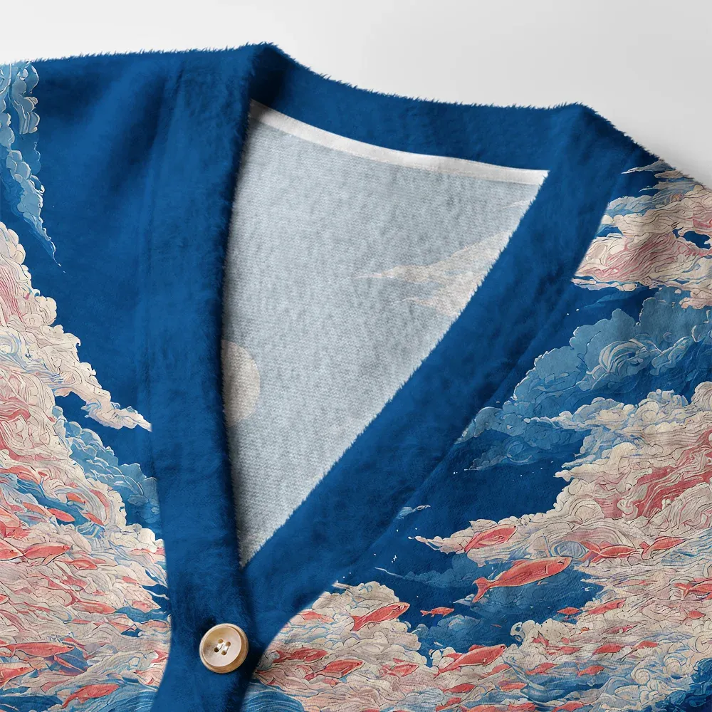 Tokyo-Tiger Fish Soaring In The Sky Ugly Cardigan Sweater