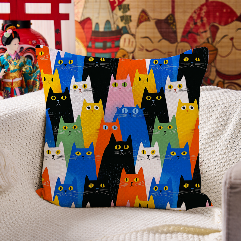 Tokyo-Tiger Colorful Cat Parade Cushion Pillow