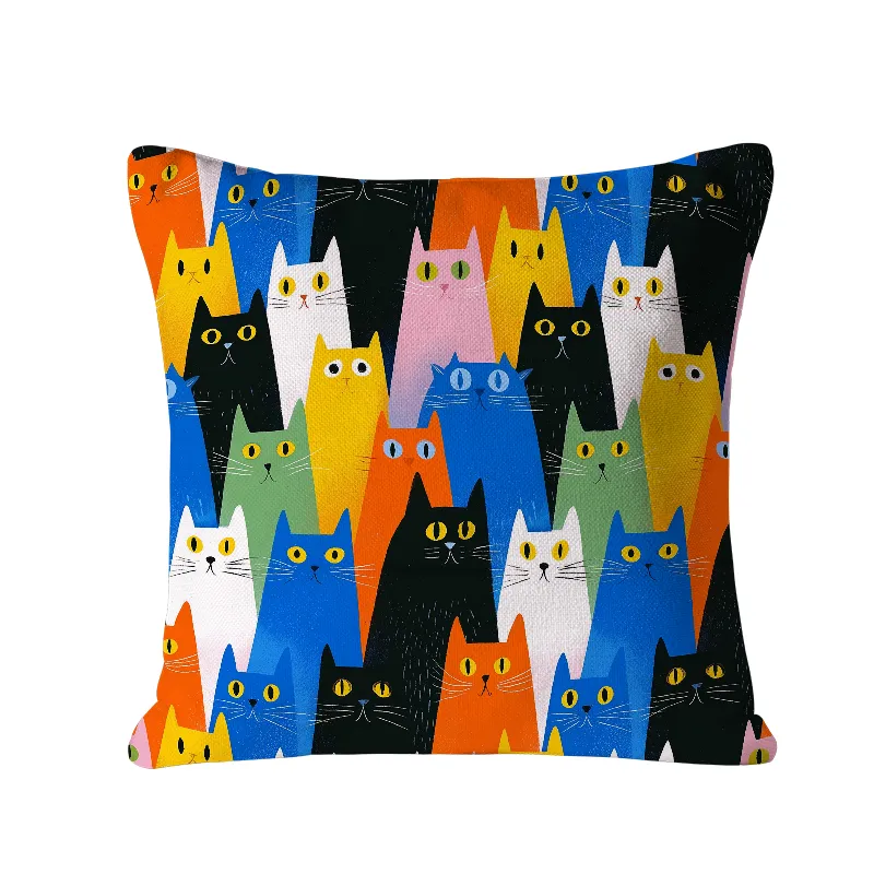 Tokyo-Tiger Colorful Cat Parade Cushion Pillow