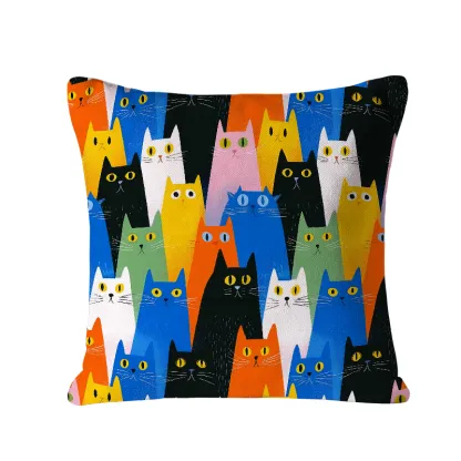 Tokyo-Tiger Colorful Cat Parade Cushion Pillow