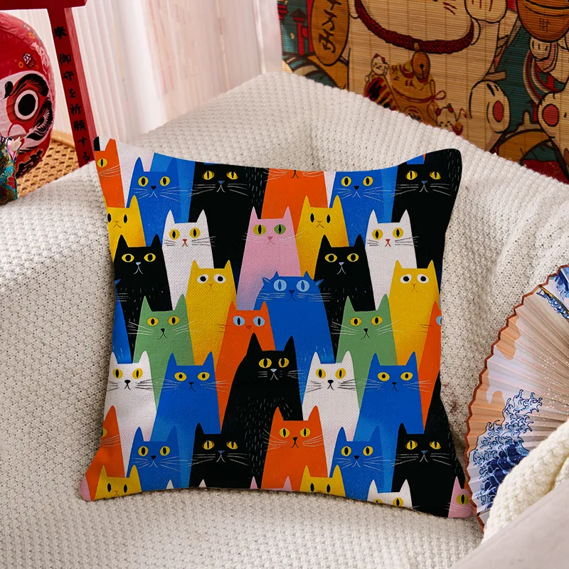 Tokyo-Tiger Colorful Cat Parade Cushion Pillow