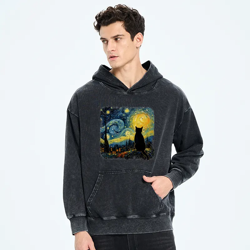 Tokyo-Tiger The Starry Night Cat Washed Hoodie