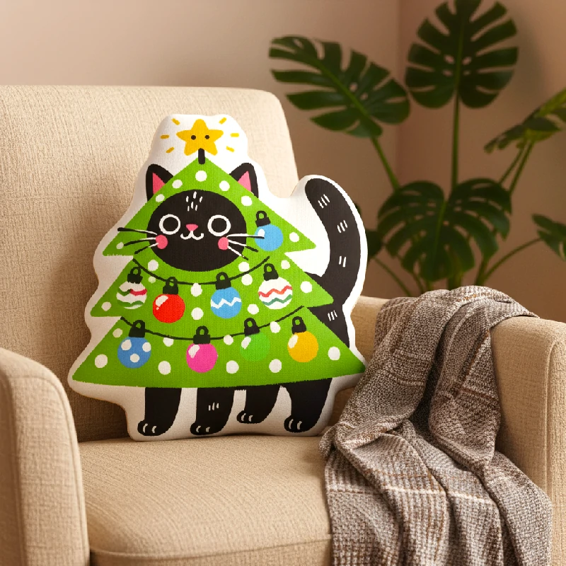 Tokyo-Tiger Christmas Tree Cat Shaped Throw Pillow