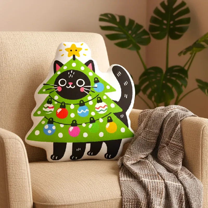 Tokyo-Tiger Christmas Tree Cat Shaped Throw Pillow