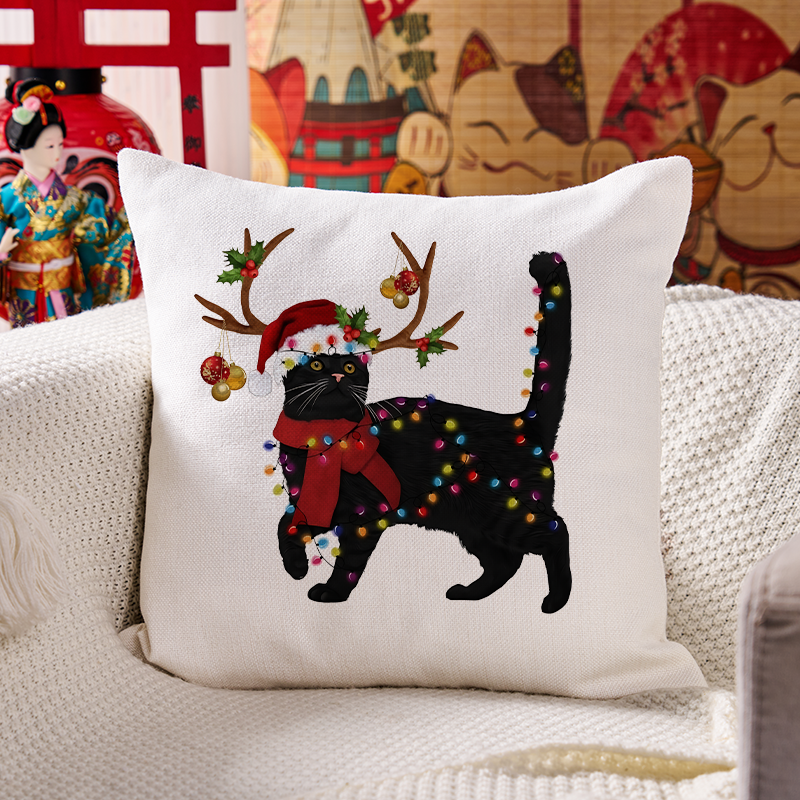 Tokyo-Tiger Christmas Black Cat Cushion Pillow