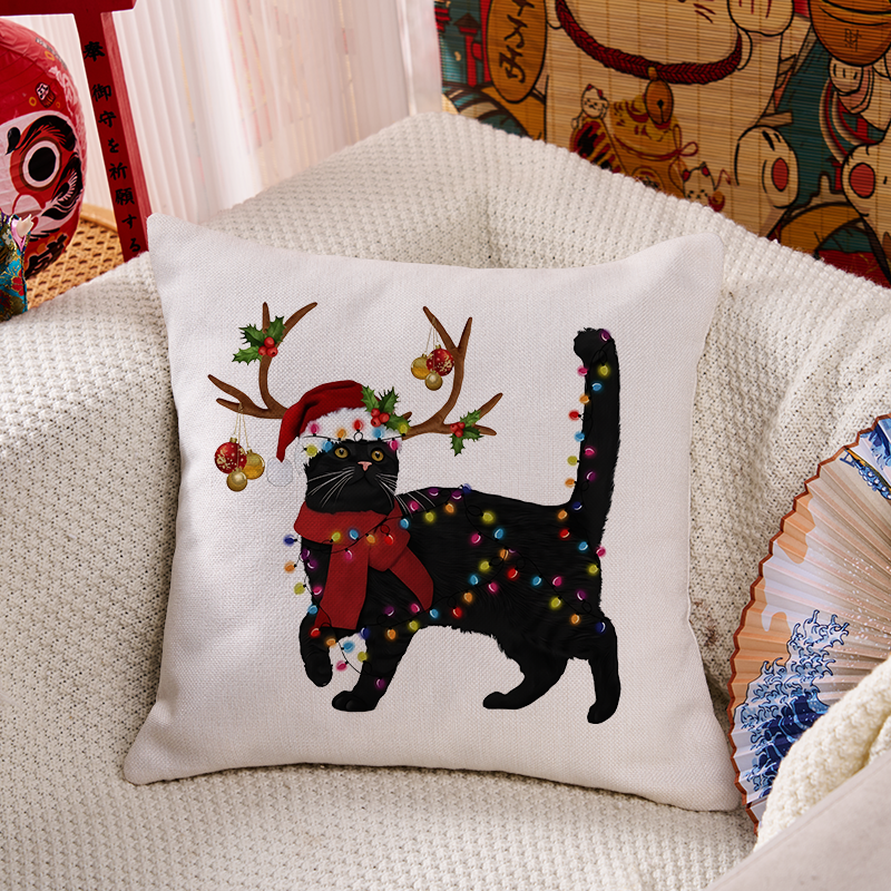 Tokyo-Tiger Christmas Black Cat Cushion Pillow