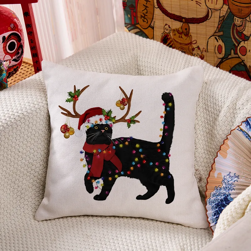 Tokyo-Tiger Christmas Black Cat Cushion Pillow