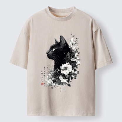 Tokyo-Tiger A Cat Made Of Flowers Washed T-Shirt