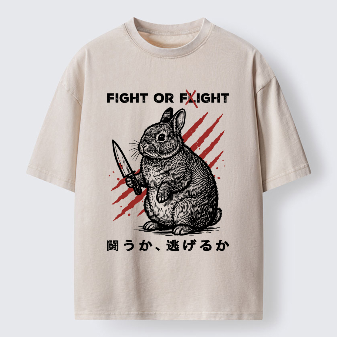 Tokyo-Tiger Funny Rabbit：Fight Or Flight Washed T-Shirt Sale