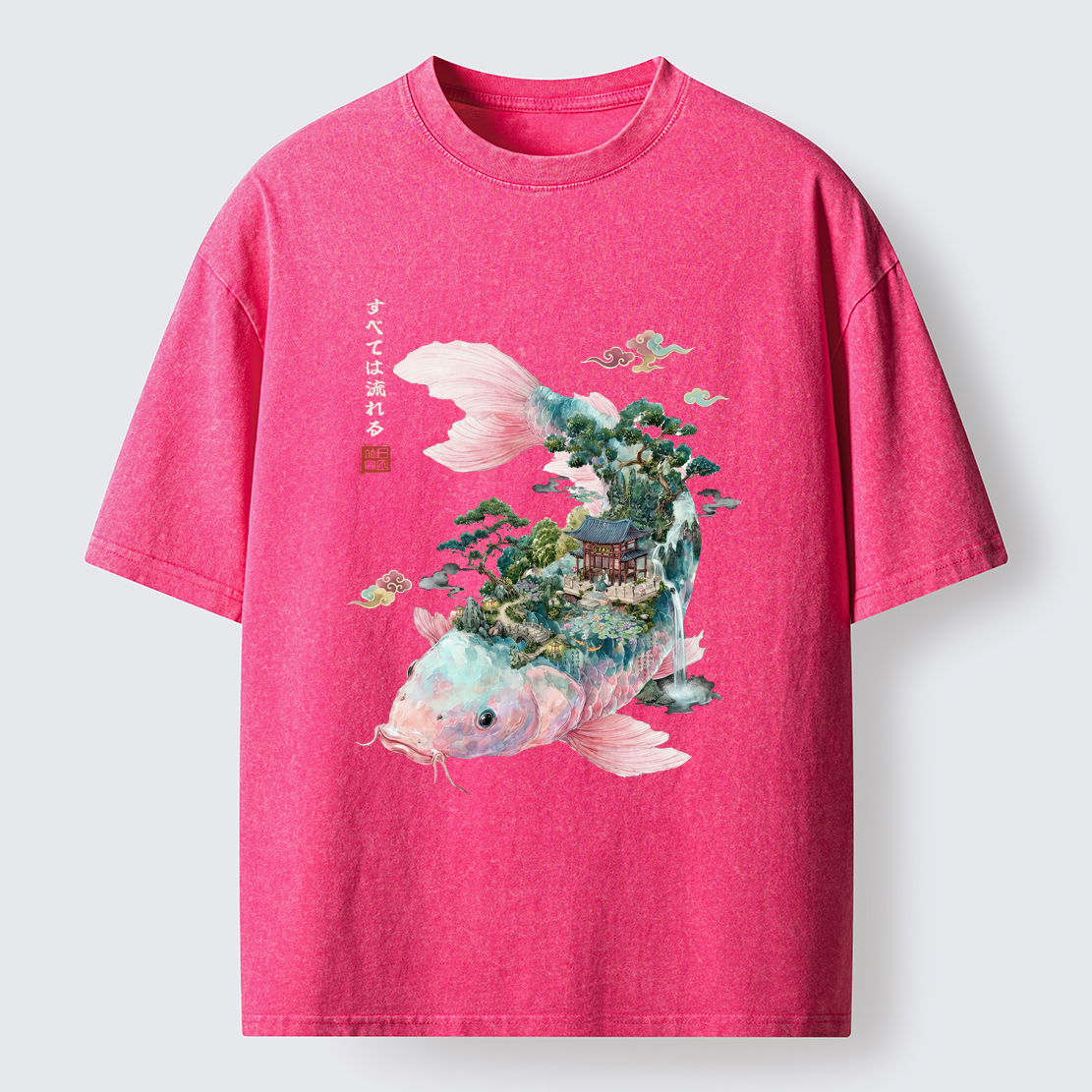 Tokyo-Tiger Journey Of The Flowing Koi Washed T-Shirt