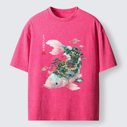 Tokyo-Tiger Journey Of The Flowing Koi Washed T-Shirt