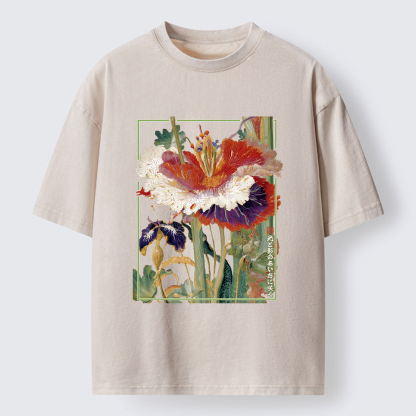 Tokyo-Tiger Blooming Beautiful Flowers Washed T-Shirt
