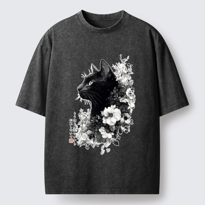 Tokyo-Tiger A Cat Made Of Flowers Washed T-Shirt