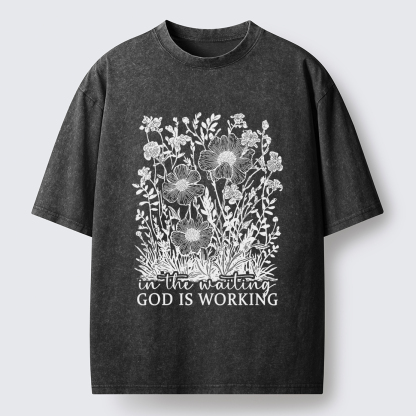 Tokyo-Tiger Vintage Flower:In the waiting God is working Washed T-Shirt