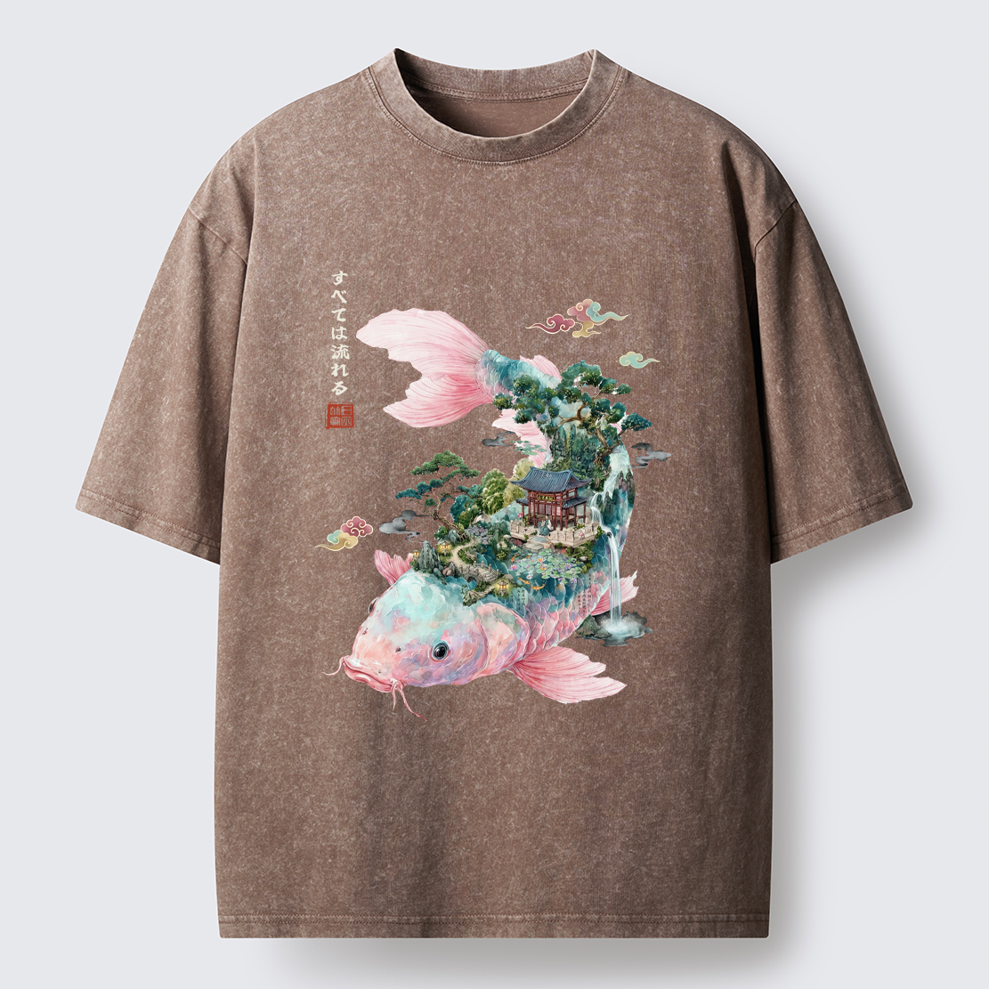 Tokyo-Tiger Journey Of The Flowing Koi Washed T-Shirt